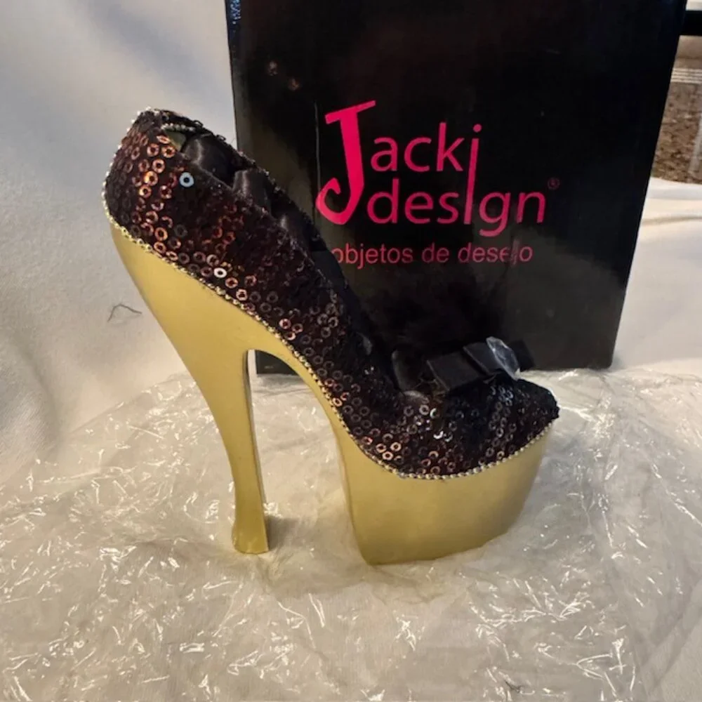 Jacki Design Leopard High Heel Ring Holder w/ side compartment - Like New w/ Box